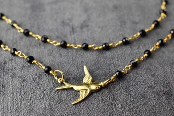 Collier de pierres précieuses d'onyx - Bijoux inspirés de la nature d'hirondelle d'or - VIK-04 - Chaîne courte 50cm 8