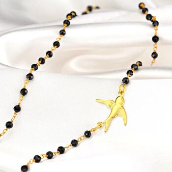 Collier de pierres précieuses d'onyx - Bijoux inspirés de la nature d'hirondelle d'or - VIK-04 - Chaîne courte 50cm 6