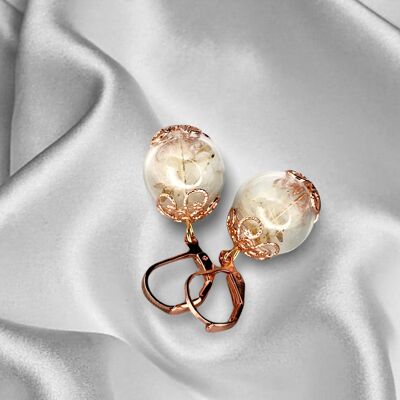 Rose gold plated real dandelion earrings - natural jewelry - VINOHR-68
