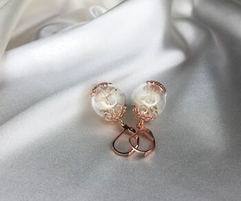 Boucles d'oreilles véritable pissenlit plaqué or rose - bijoux naturels - VINOHR-68 3