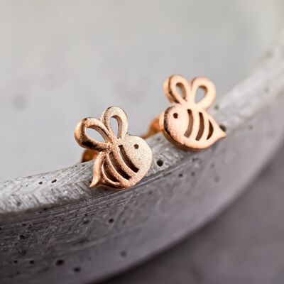 Bee Mini Ear Studs - 925 Sterling Rose Gold Plated - OHR925-40