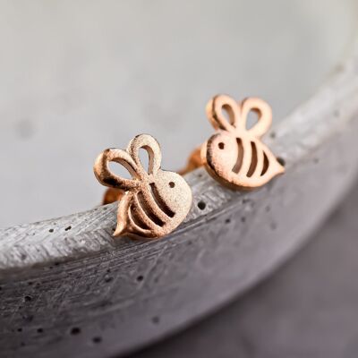 Mini Clous d'Oreilles Abeille - Plaqué Or Rose 925 Sterling - OHR925-40