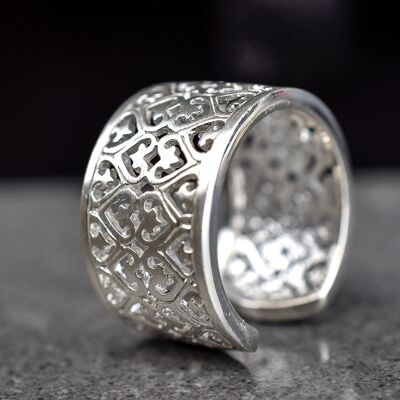 Anillo ornamental de plata de ley 925 en estilo oriental - Anillo llamativo ajustable - RG925-15