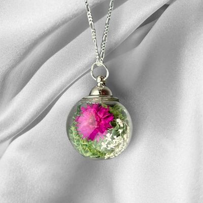 Flower Bouquet Pendant - 925 Real Floral Sterling Silver Necklace Chrysanthemum - K925-78
