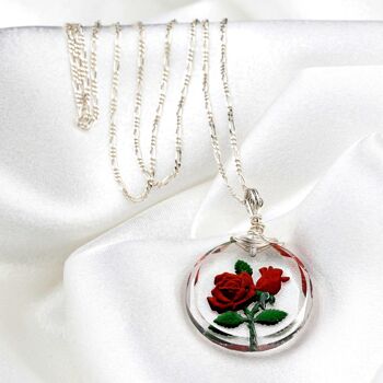 Collier pendentif en verre rose givré - Bijoux symboliques 3D en argent sterling 925 - K925-47 3