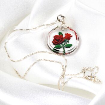 Collier pendentif en verre rose givré - Bijoux symboliques 3D en argent sterling 925 - K925-47 4