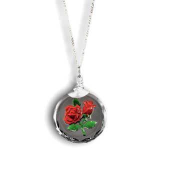 Collier pendentif en verre rose givré - Bijoux symboliques 3D en argent sterling 925 - K925-47 2