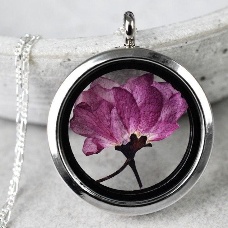 Japanese Cherry Blossom Locket - 925 Sterling Silver Chain Sakura Cherry Blossom Pendant - K925-79