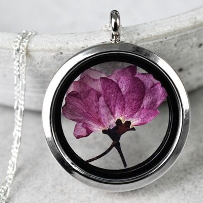 Medallón de flor de cerezo japonés - Cadena de plata de ley 925 Colgante de flor de cerezo de Sakura - K925-79