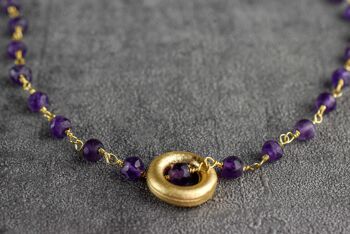 Chaîne de cercle en or améthyste - Collier de pierres précieuses en cristal violet violet plaqué or - VIK-01 4