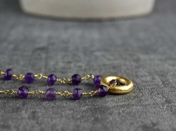 Chaîne de cercle en or améthyste - Collier de pierres précieuses en cristal violet violet plaqué or - VIK-01 7
