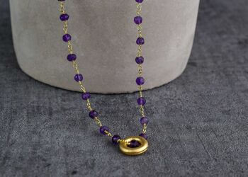 Chaîne de cercle en or améthyste - Collier de pierres précieuses en cristal violet violet plaqué or - VIK-01 8