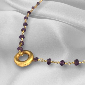 Chaîne de cercle en or améthyste - Collier de pierres précieuses en cristal violet violet plaqué or - VIK-01 3