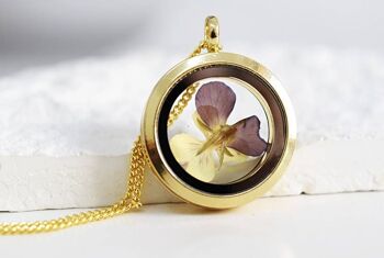 Collier pendentif Pansy Gold Locket - Collier plaqué or Botany Floral Plants Real Flowers - VIK-71 5