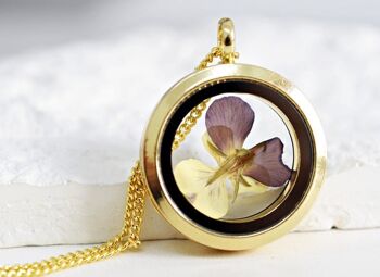 Collier pendentif Pansy Gold Locket - Collier plaqué or Botany Floral Plants Real Flowers - VIK-71 2