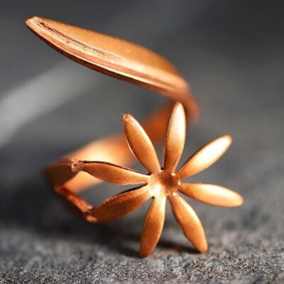 Copper Flower Adjustable Ring - Marguerite Vintage Inspired Playful Wrap Ring - VINRIN-16