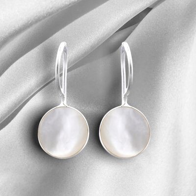 Boucles d'oreilles en nacre en argent sterling 925 personnalisées avec GRAVURE - Bijoux minimalistes en blanc - OHR925-57 - Sans gravure