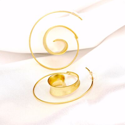 Pendientes de espiral de oro - Pendientes de aro chapados en oro de ley 925 Pendientes de gota elegantes y lujosos OHR925-70