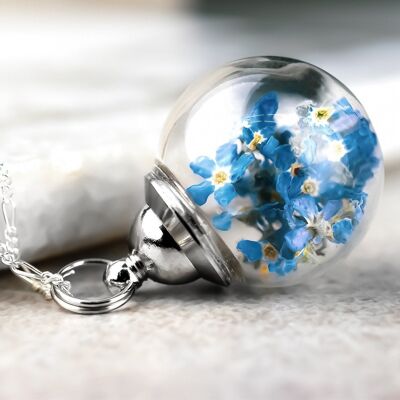 Forget-Me-Not Flowers 925 Sterling Silver Necklace - Terrarium Botanical Chain - K925-41 - 925 Sterling Silver - Medium Chain 60cm