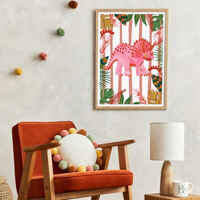 A Pink Triceratops Dinosaur Nursery Art Print A4 21 x29.7cm