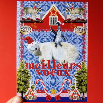 Scandinavian Kitsch Greeting Card / White Bear and Penguin