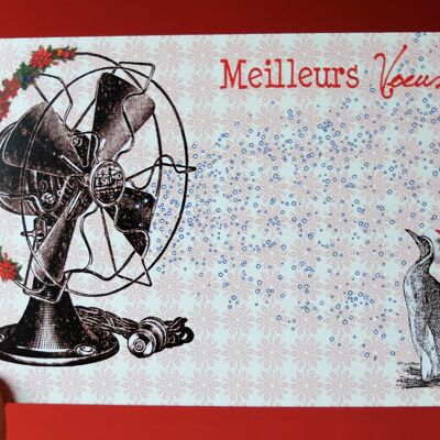 Penguin and Snow Fan Greeting Card