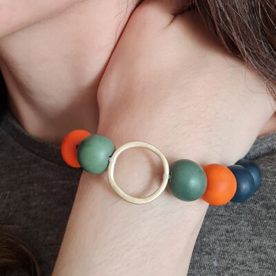 Bola Tagua Armband - Grün und Orange