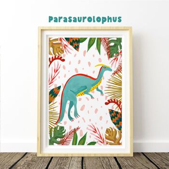 Blue Parasaurolophus Dinosaur Nursery Art Print A4 21 x 29,7 cm 2