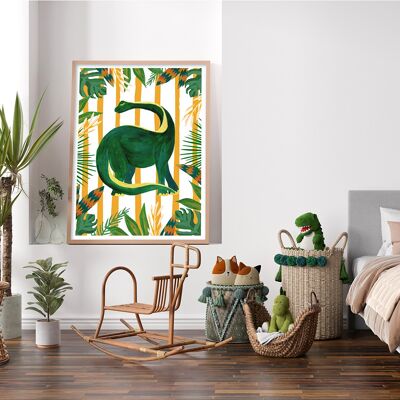 Green Brachiosaurus Dinosaur Nursery Art Print A4 21 x 29.7cm