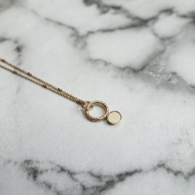 Collier mini rond de cuir et anneau martelé #1 - Blanc