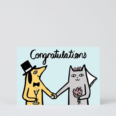 Carte de mariage et de fiançailles - félicitations chien et chat