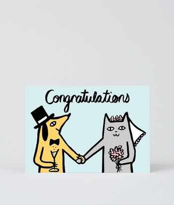 Carte de mariage et de fiançailles - félicitations chien et chat 1