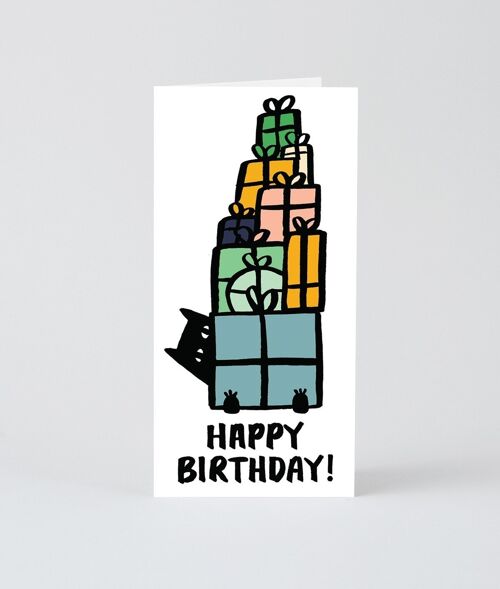 Happy Birthday Card - Cat With Gifts