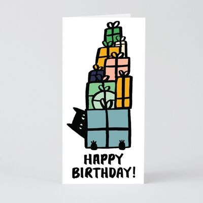Happy Birthday Card - Cat With Gifts