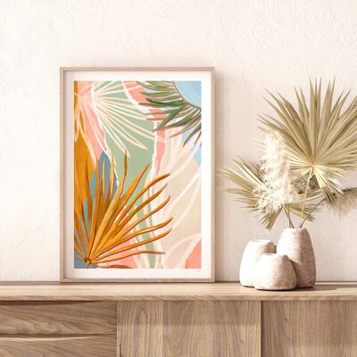 Palm Leaves Abstract Art Print A4 21 x 29.7cm