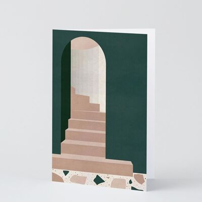 Art Greetings Card - Green Arch with Stairs