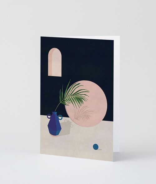 Art Greetings Card - Blue Vase with Leaf