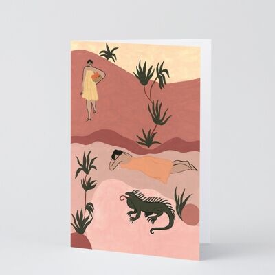 Art Greetings Card - Sisters and Iguana