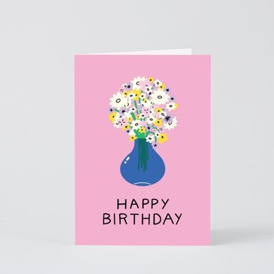 Happy Birthday Card - Birthday Flowers in Vase