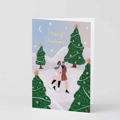 Weihnachtsgrußkarte - Weihnachtsschlittschuhläufer