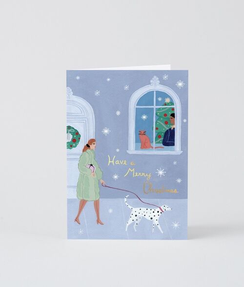 Christmas Greetings Card - Christmas Dog Walker