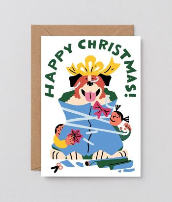 Carte de voeux de Noël - Chien enveloppé - Embossé 2