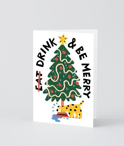 Christmas Greetings Card - Drink and be Merry - Embossed