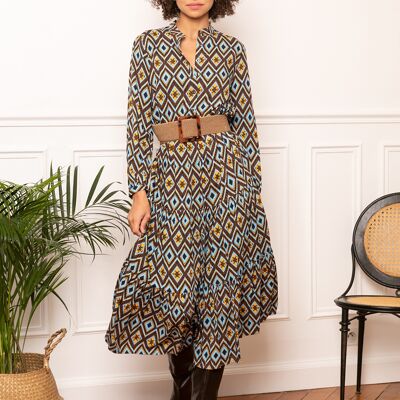 Classic maxi dress printed loose fit with ruching
