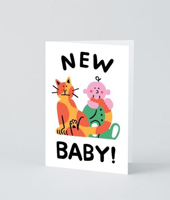 Carte Nouveau Bébé - Bébé et Chat 1