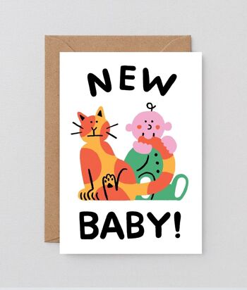 Carte Nouveau Bébé - Bébé et Chat 2