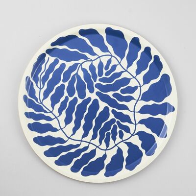 Rundes Kunsttablett - Blaue Blätter