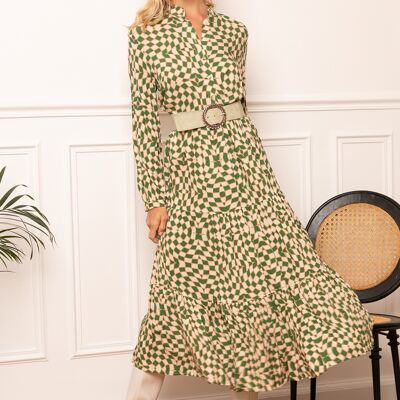 Classic maxi dress printed loose fit with ruching