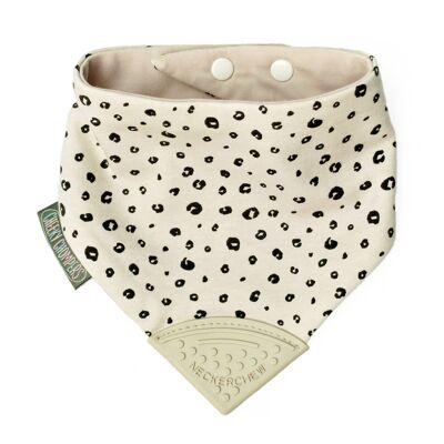 Babero bandana con punta mordedor diablillo. leopardo bronceado