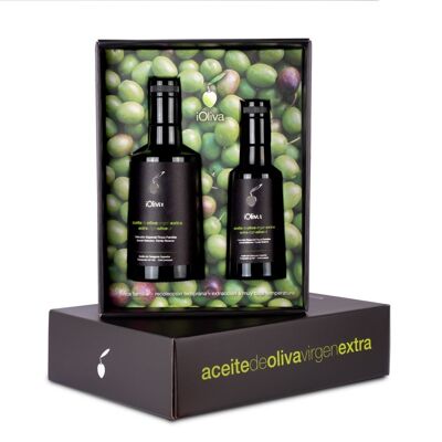GESCHENKBOX 500 + 250ML Premium Natives Olivenöl Extra iOliva – Sorte Hojiblanca – Frühe Ernte – Kaltextraktion – Traditioneller Olivenhain – Naturpark Subbética Rute